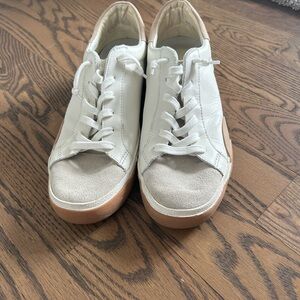 Dolce Vita White Leather & Suede Sneakers with Tan Gum Sole